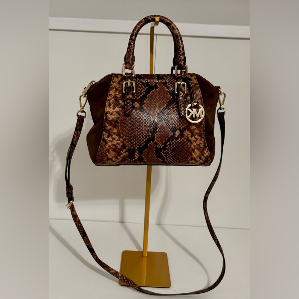 Michael Kors Avril Brown Snake Python Print & Sue… - image 5